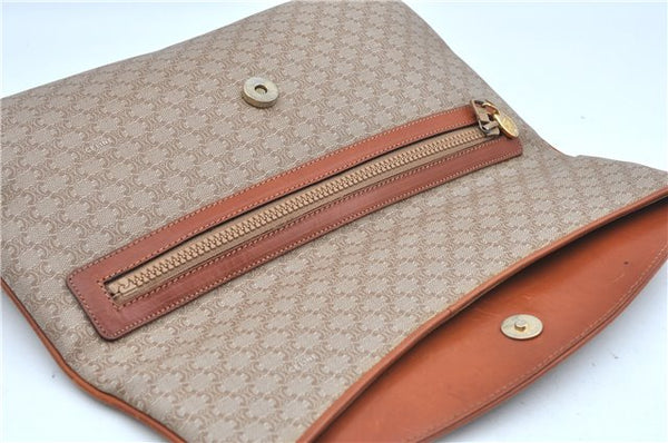 Authentic CELINE Macadam Blason Pattern Clutch Hand Bag PVC Leather Beige J9375
