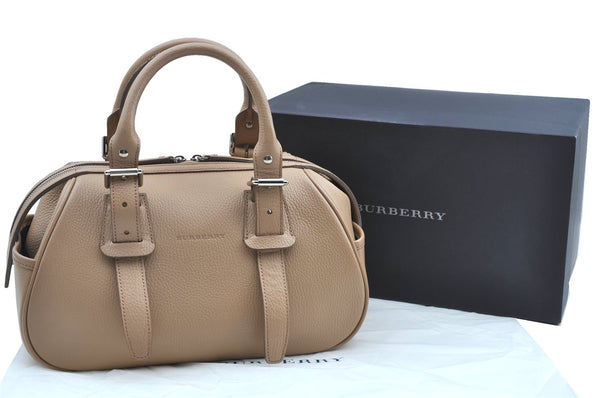 Authentic BURBERRY Vintage Leather Hand Bag Purse Beige Box J9382