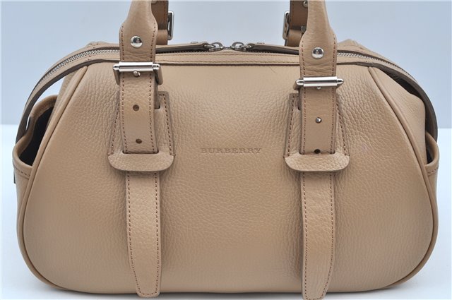 Authentic BURBERRY Vintage Leather Hand Bag Purse Beige Box J9382