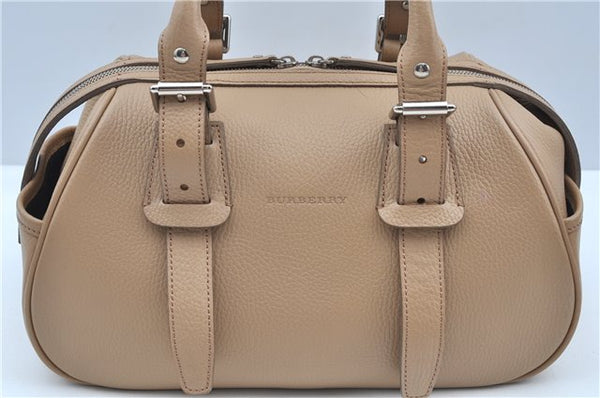 Authentic BURBERRY Vintage Leather Hand Bag Purse Beige Box J9382