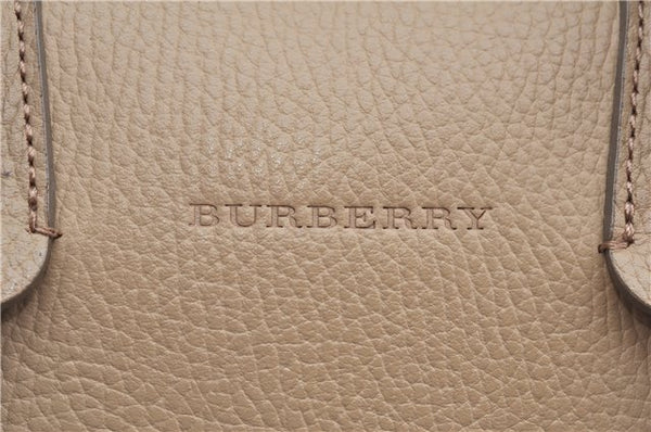 Authentic BURBERRY Vintage Leather Hand Bag Purse Beige Box J9382