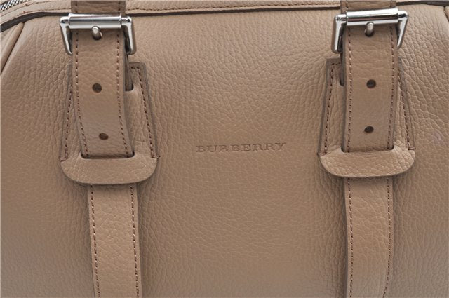 Authentic BURBERRY Vintage Leather Hand Bag Purse Beige Box J9382