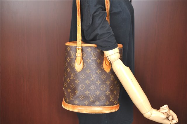 Authentic Louis Vuitton Monogram Bucket PM Shoulder Tote Bag M42238 LV J9386