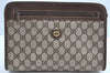 Authentic GUCCI Clutch Hand Bag Purse GG PVC Leather Brown Junk J9394