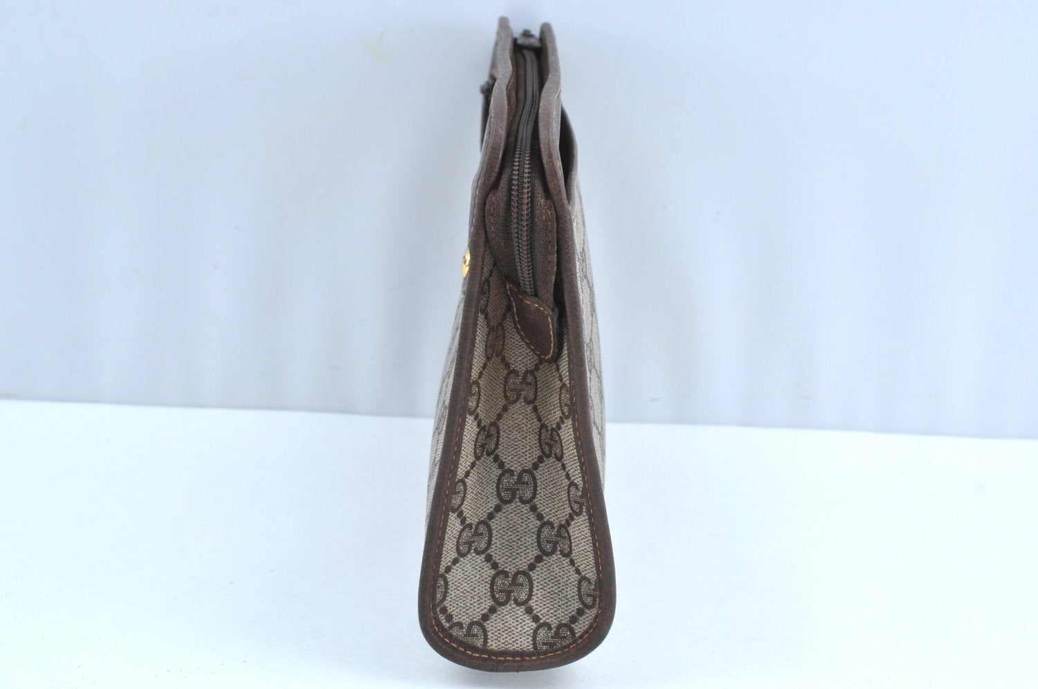 Authentic GUCCI Clutch Hand Bag Purse GG PVC Leather Brown Junk J9394