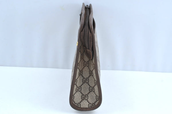 Authentic GUCCI Clutch Hand Bag Purse GG PVC Leather Brown Junk J9394