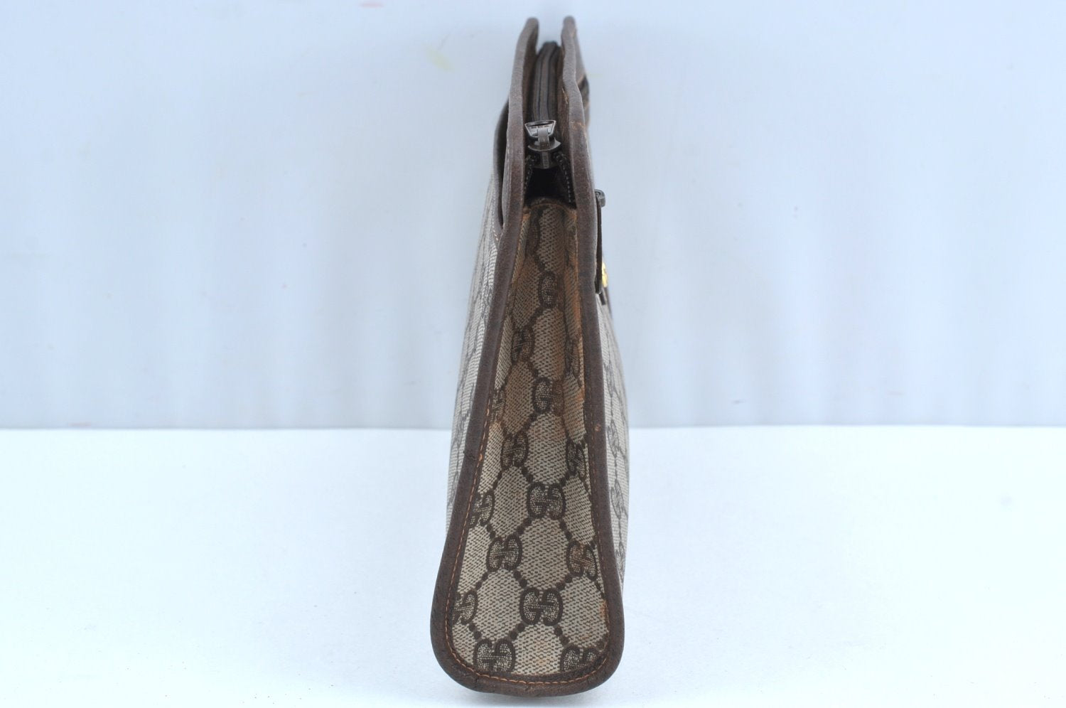 Authentic GUCCI Clutch Hand Bag Purse GG PVC Leather Brown Junk J9394
