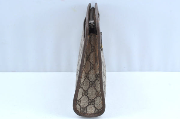 Authentic GUCCI Clutch Hand Bag Purse GG PVC Leather Brown Junk J9394