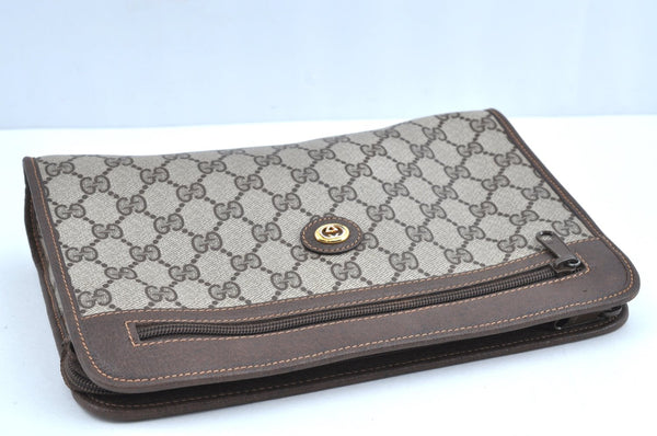 Authentic GUCCI Clutch Hand Bag Purse GG PVC Leather Brown Junk J9394