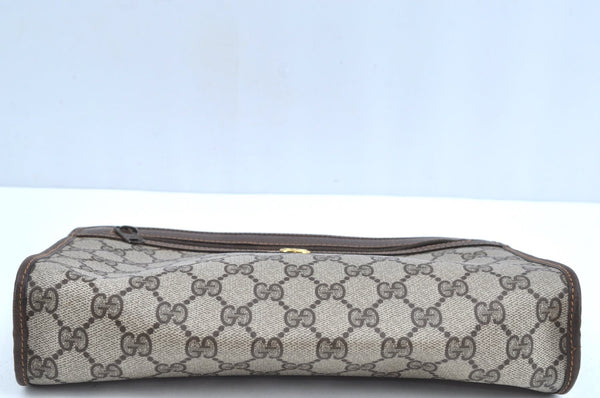 Authentic GUCCI Clutch Hand Bag Purse GG PVC Leather Brown Junk J9394