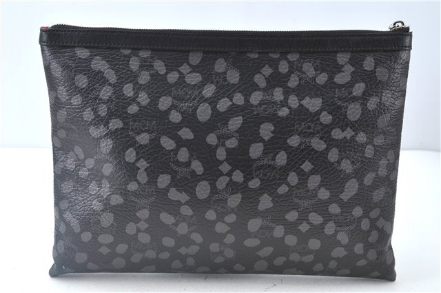 Authentic MCM Leather Vintage Clutch Hand Bag Purse Black J9409