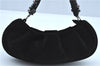 Auth Ferragamo Gancini Suede Leather Beads Shoulder Hand Bag Purse Black J9410