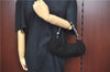 Auth Ferragamo Gancini Suede Leather Beads Shoulder Hand Bag Purse Black J9410