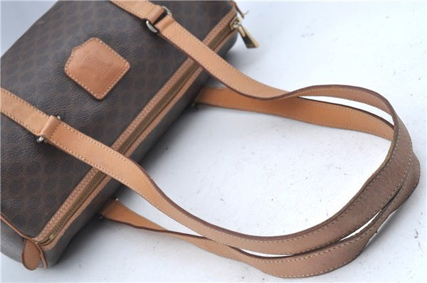 Authentic CELINE Macadam Blason Shoulder Hand Bag Leather Brown Beige J9411
