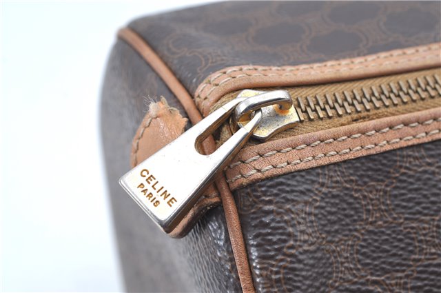 Authentic CELINE Macadam Blason Shoulder Hand Bag Leather Brown Beige J9411