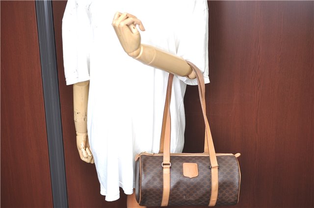 Authentic CELINE Macadam Blason Shoulder Hand Bag Leather Brown Beige J9411
