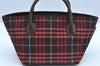 Authentic BURBERRY BLUE LABEL Check Hand Bag Purse Nylon Leather Red Brown J9414