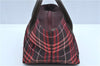 Authentic BURBERRY BLUE LABEL Check Hand Bag Purse Nylon Leather Red Brown J9414