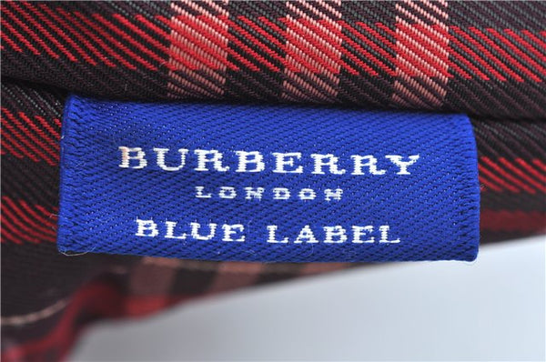 Authentic BURBERRY BLUE LABEL Check Hand Bag Purse Nylon Leather Red Brown J9414