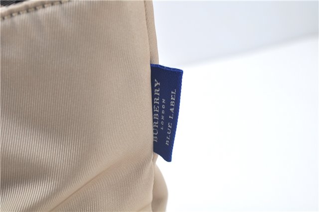 Authentic BURBERRY BLUE LABEL Check Shoulder Tote Bag Nylon Leather Beige J9421