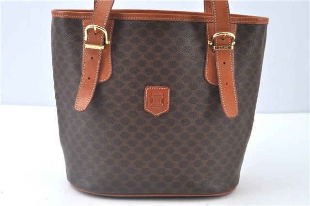 Authentic CELINE Macadam Blason Shoulder Tote Bag Purse PVC Leather Brown J9424