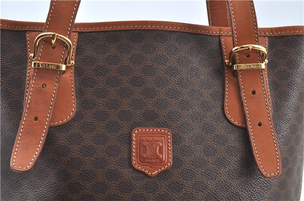 Authentic CELINE Macadam Blason Shoulder Tote Bag Purse PVC Leather Brown J9424