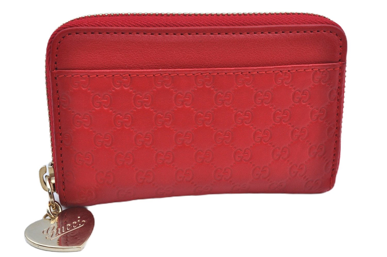 Authentic GUCCI Micro Guccissima Lovely Heart Leather Coin Case 268750 Red J9425