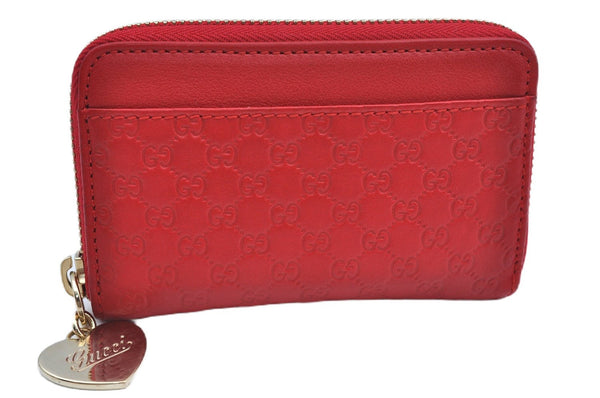 Authentic GUCCI Micro Guccissima Lovely Heart Leather Coin Case 268750 Red J9425