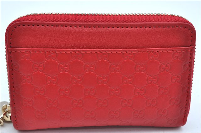 Authentic GUCCI Micro Guccissima Lovely Heart Leather Coin Case 268750 Red J9425
