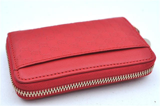 Authentic GUCCI Micro Guccissima Lovely Heart Leather Coin Case 268750 Red J9425