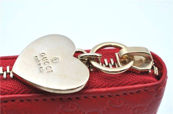 Authentic GUCCI Micro Guccissima Lovely Heart Leather Coin Case 268750 Red J9425