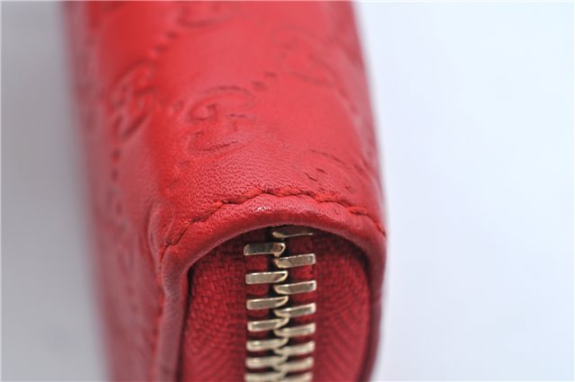 Authentic GUCCI Micro Guccissima Lovely Heart Leather Coin Case 268750 Red J9425