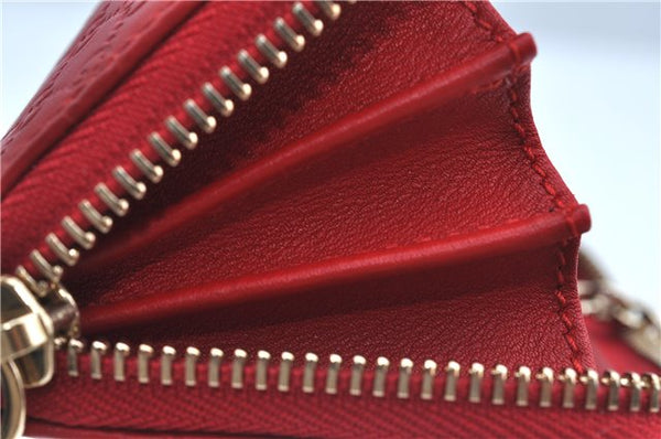 Authentic GUCCI Micro Guccissima Lovely Heart Leather Coin Case 268750 Red J9425