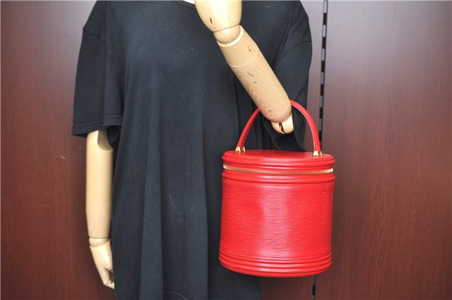 Authentic Louis Vuitton Epi Cannes Red Cosmetic Hand Bag Purse M48037 LV J9432