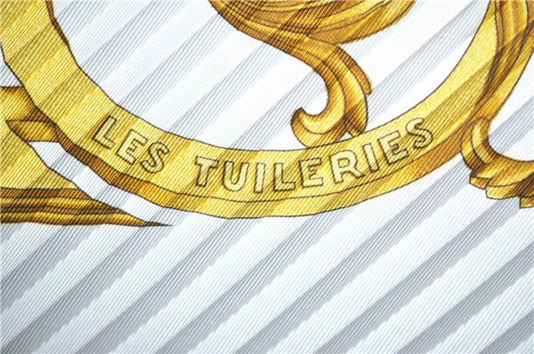 Authentic HERMES Pleats Scarf "LES TUILERIES" Silk White Gold Box J9509