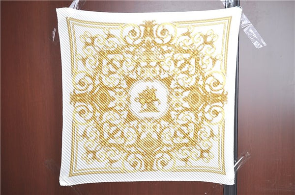 Authentic HERMES Pleats Scarf "LES TUILERIES" Silk White Gold Box J9509