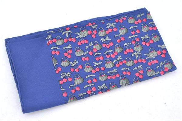 Auth HERMES Petit Carre 40 Scarf Handkerchief Cherry Pattern Silk Navy J9518