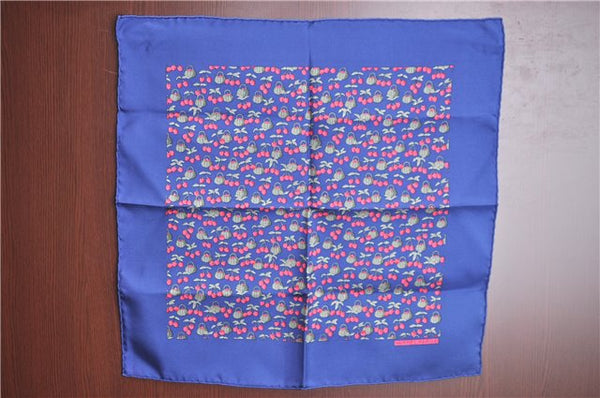 Auth HERMES Petit Carre 40 Scarf Handkerchief Cherry Pattern Silk Navy J9518