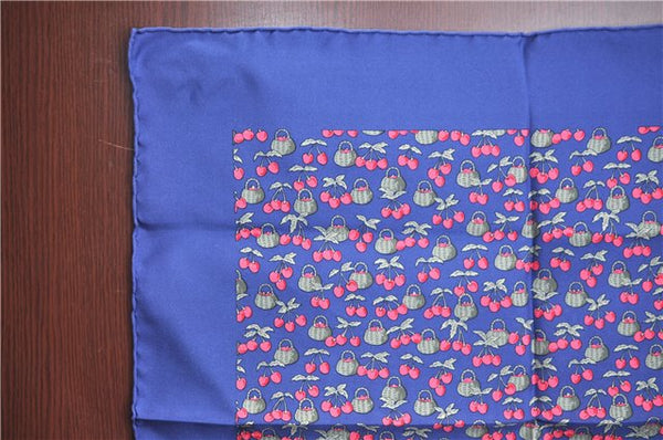 Auth HERMES Petit Carre 40 Scarf Handkerchief Cherry Pattern Silk Navy J9518