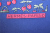 Auth HERMES Petit Carre 40 Scarf Handkerchief Cherry Pattern Silk Navy J9518