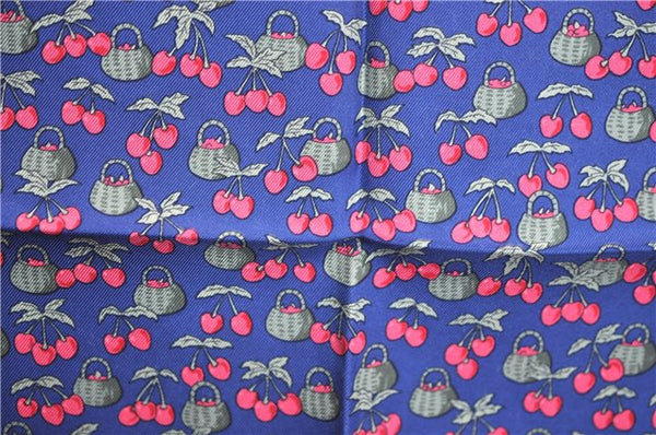 Auth HERMES Petit Carre 40 Scarf Handkerchief Cherry Pattern Silk Navy J9518