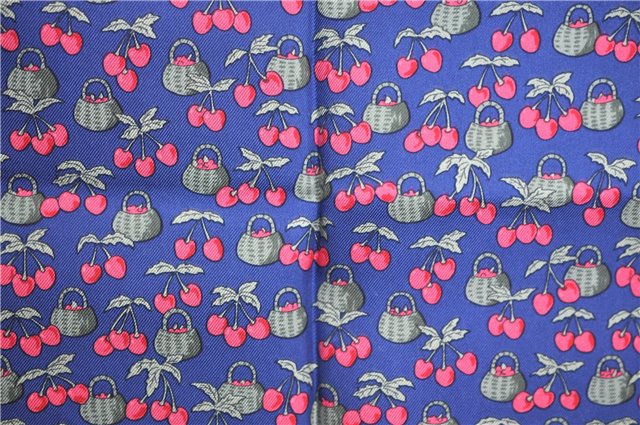 Auth HERMES Petit Carre 40 Scarf Handkerchief Cherry Pattern Silk Navy J9518