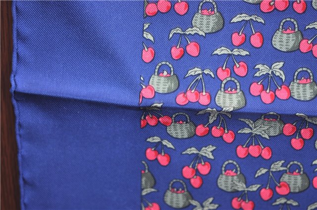 Auth HERMES Petit Carre 40 Scarf Handkerchief Cherry Pattern Silk Navy J9518