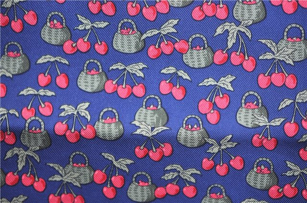 Auth HERMES Petit Carre 40 Scarf Handkerchief Cherry Pattern Silk Navy J9518