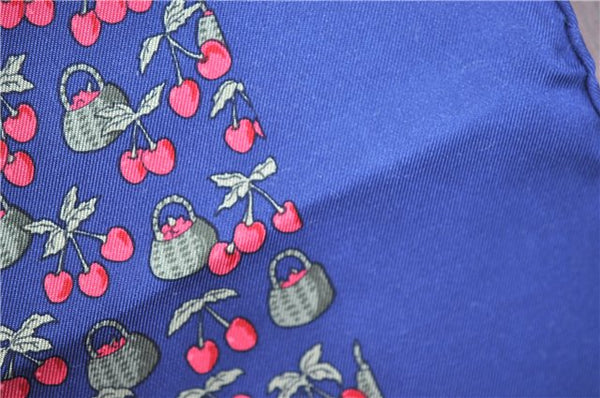 Auth HERMES Petit Carre 40 Scarf Handkerchief Cherry Pattern Silk Navy J9518