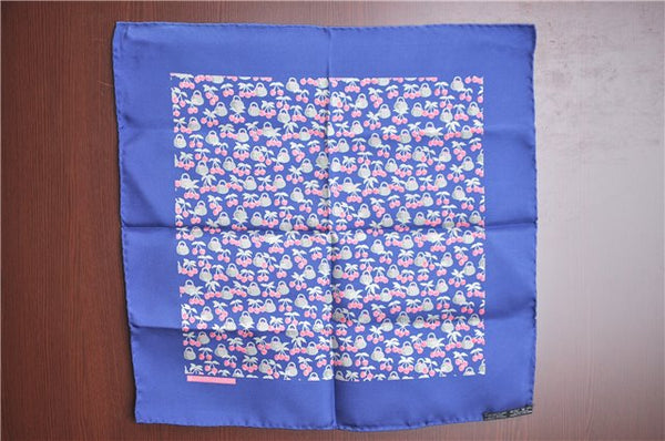 Auth HERMES Petit Carre 40 Scarf Handkerchief Cherry Pattern Silk Navy J9518