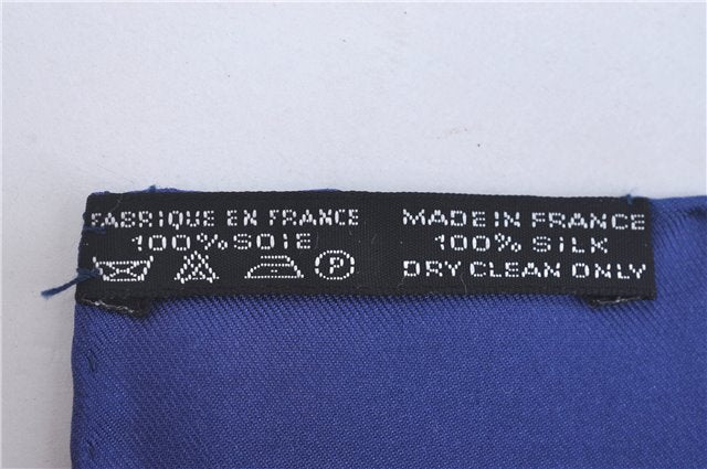 Auth HERMES Petit Carre 40 Scarf Handkerchief Cherry Pattern Silk Navy J9518