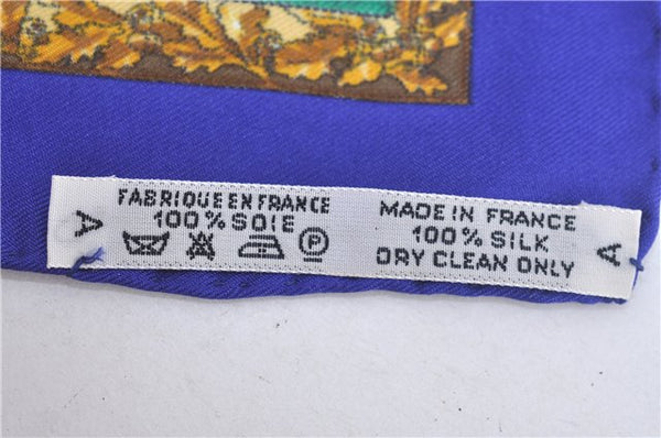 HERMES Petit Carre 40 Scarf Handkerchief "Souvenirs de Paris" Silk Blue J9520