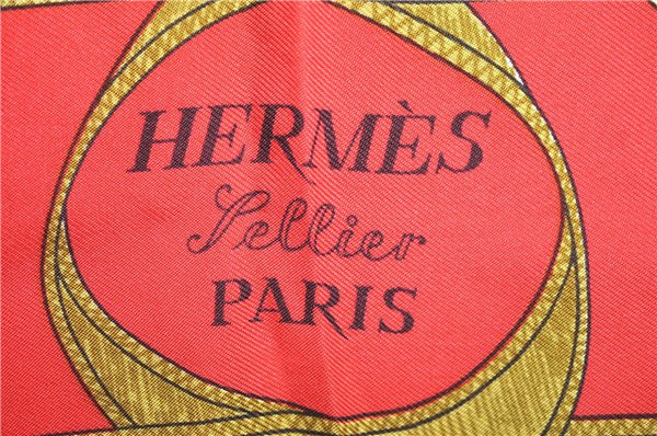 Authentic HERMES Carre 90 Scarf "EPERON D'OR" Silk Red J9521