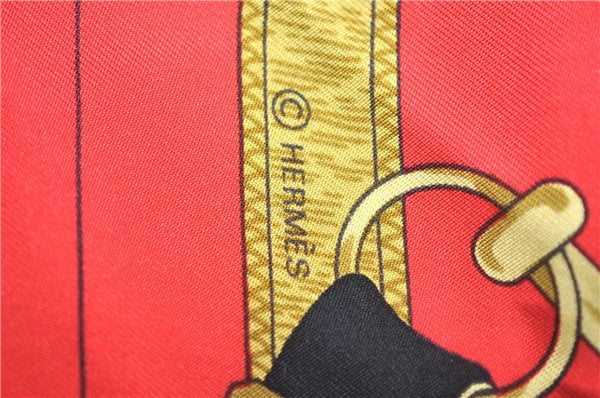 Authentic HERMES Carre 90 Scarf "EPERON D'OR" Silk Red J9521